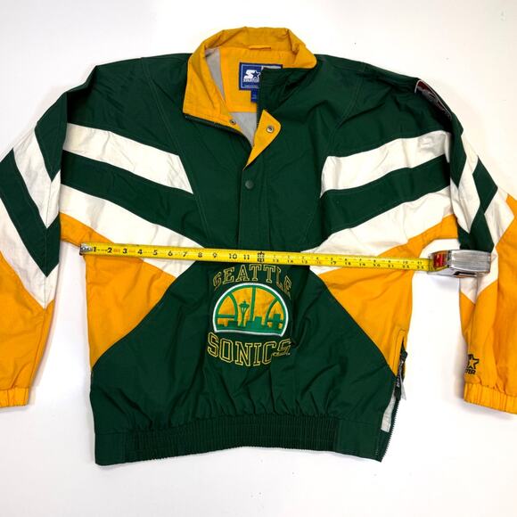 Vtg NBA Seattle Supersonics Green Gold Starter Quarter Zip Jacket Mens Lg - Picture 8 of 8